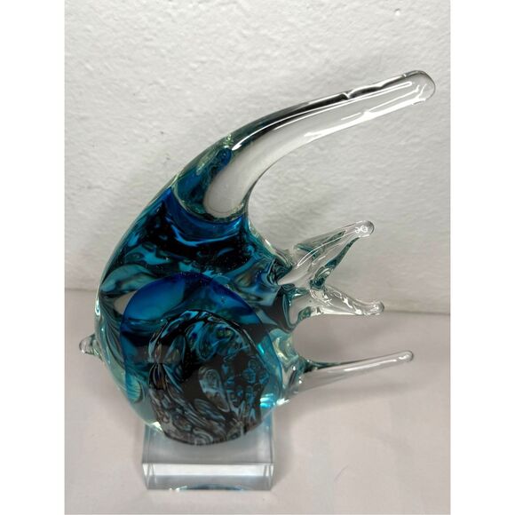 Handblown Murano? Glass Angel Fish Art Sculpture Bubbles Footed Plate 10” - Picture 6 of 8